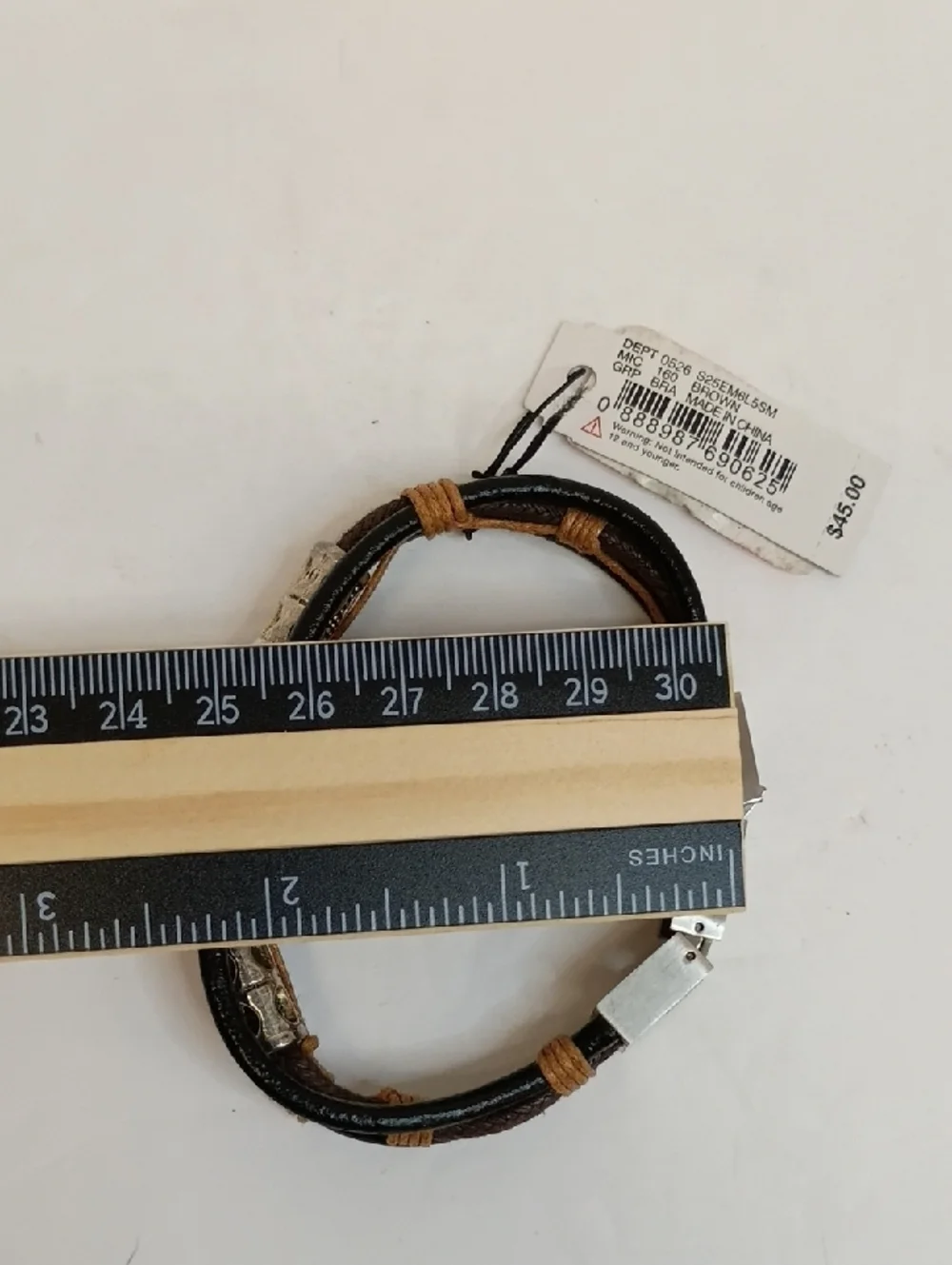 Brown Leather Bracelet with Stainless Steel Accent